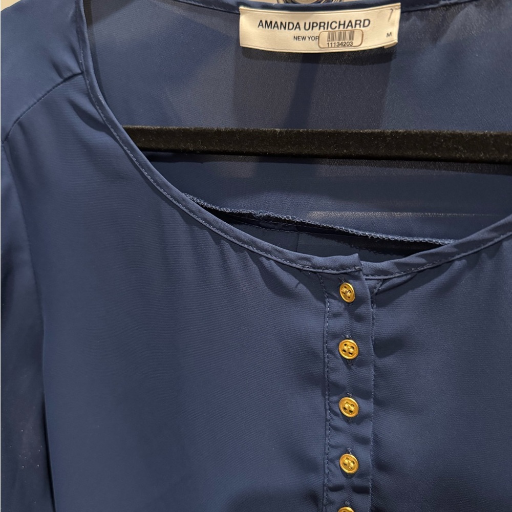 Amanda Uprichard Maternity Henley Scoop Neck Top Medium Navy Blue - Picture 5 of 8